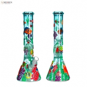 Wholesale 12 Inches Glow In Dark 3D Hand Drawing Under Sea Fish Glass Smoking Pipe